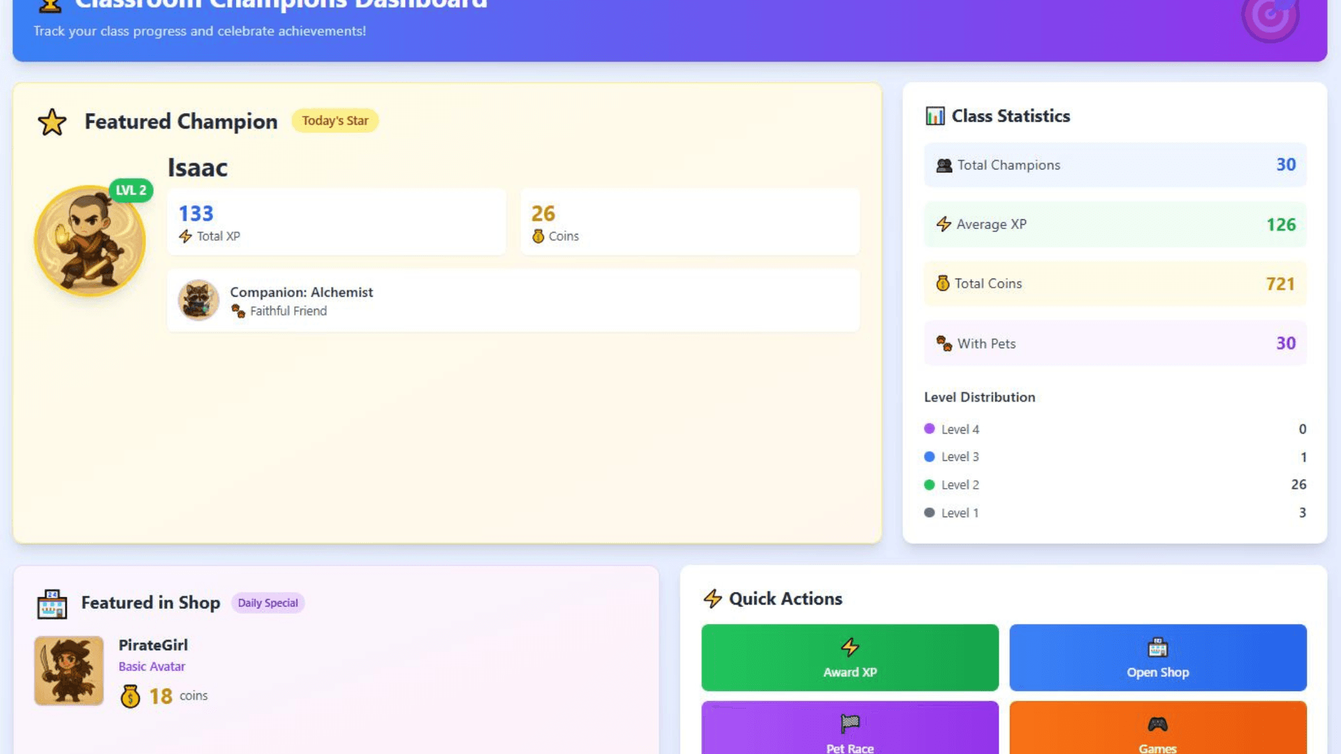 Educational Elements teacher dashboard overview